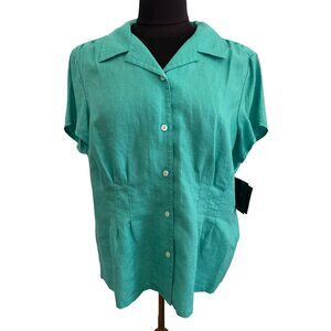 Liz Claiborne Womens 100% Linen Button-Up Short Sleeve Blouse Size 16
